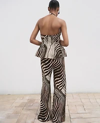 Mango Women's Zebra-Print Linen Pants