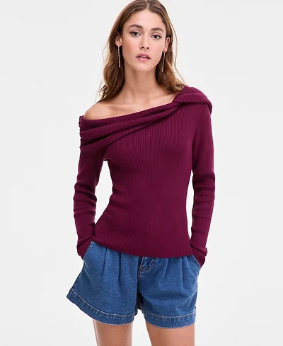 Bar Iii Women's Off-The-Shoulder Ribbed Sweater, Macy's Exclusive