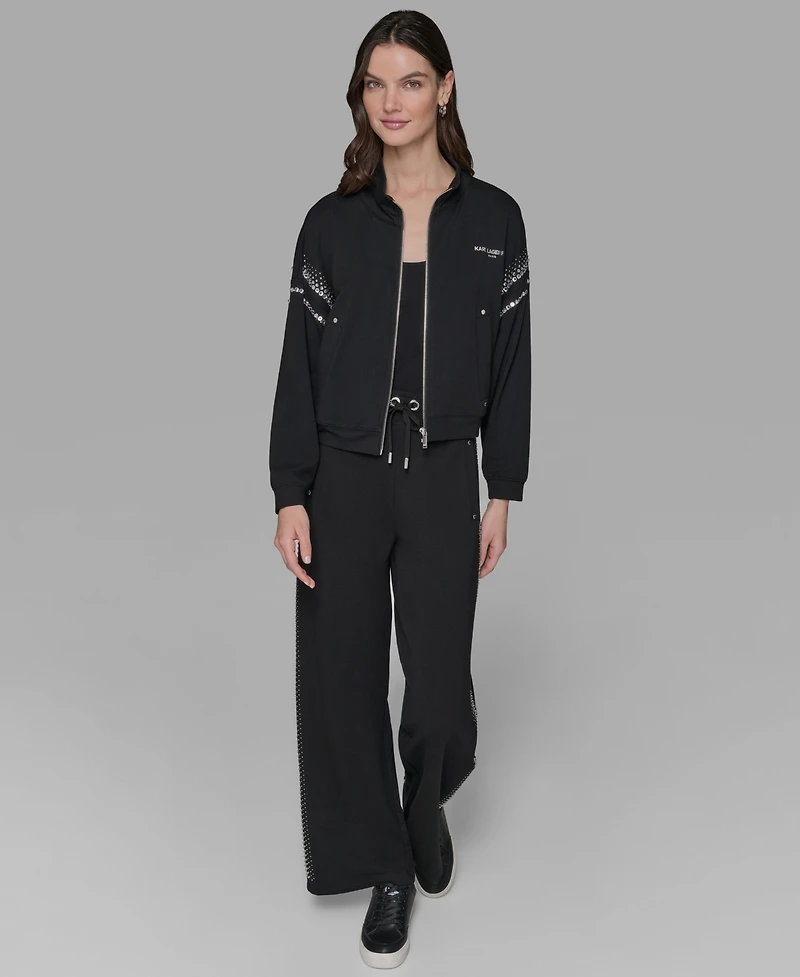 Karl Lagerfeld Paris Women's Rhinestone Trim Zip Jacket