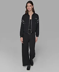 Karl Lagerfeld Paris Women's Rhinestone Trim Zip Jacket