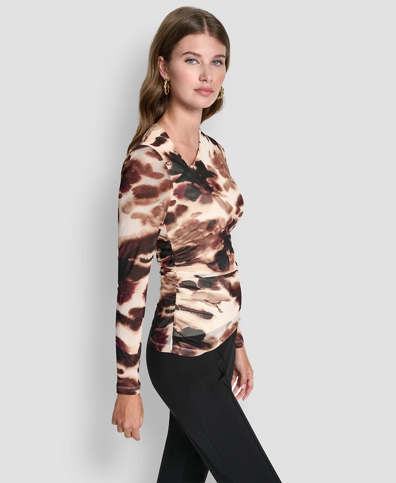 Dkny Petite Asymmetrical Neck Side Ruched Top