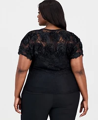 Anne Klein Plus Lace Rosette-Trim Top