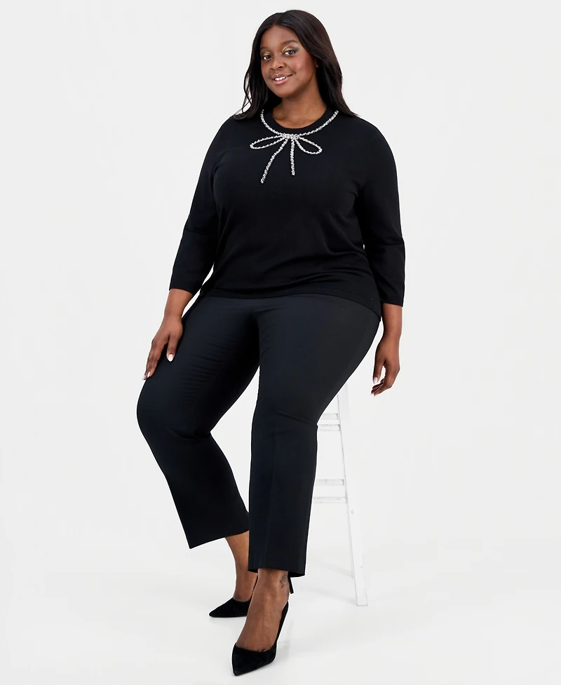Anne Klein Plus Glitz Bow 3/4-Sleeve Sweater
