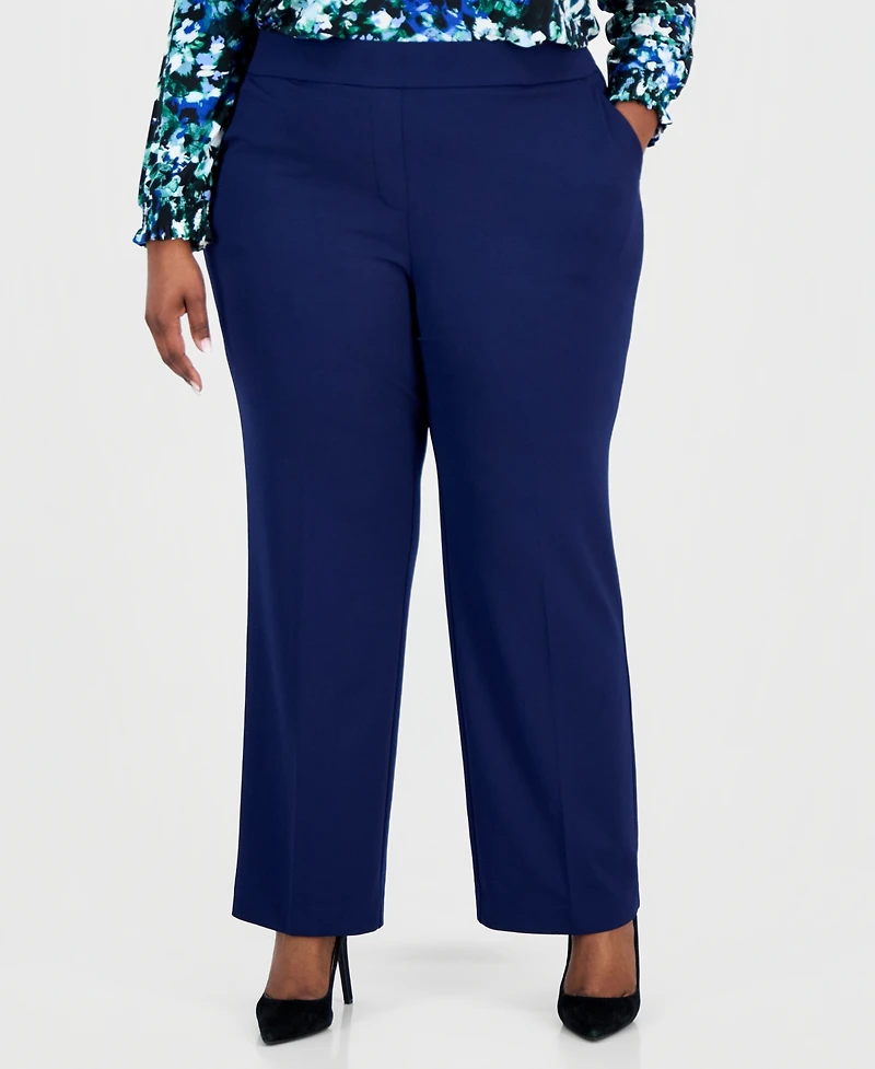 Ak Anne Klein Plus Mid-Rise Pull-On Straight Pants