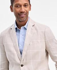 Club Room Men's Classic-Fit Window Pane Linen Blazer, Macy's Exclusive