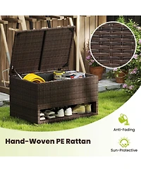 Costway 48 Gallon Deck Box with Shoe Rack Waterproof Liner Lid Outdoor Storage Box