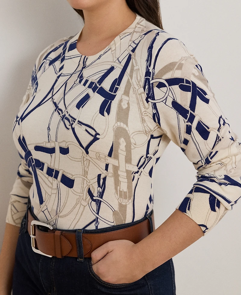 Lauren Ralph Plus Belting-Print Slim Fit Sweater