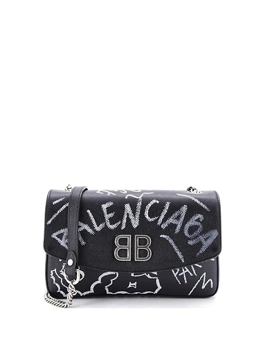 Pre-Owned Balenciaga Small Bb Graffiti Chain Wallet Leather