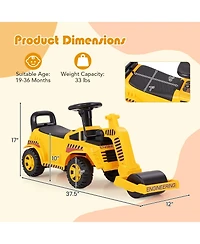 Gymax Kids Ride on Road Roller w/ Adjustable Roller Engine Sound Under-Seat Storage