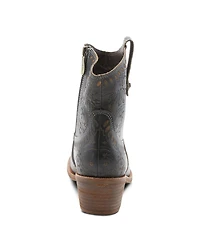 L Artiste Women s Galop Handpainted Leather Western Booties with Floral Embossing, Pull Tab, and Side Zipper