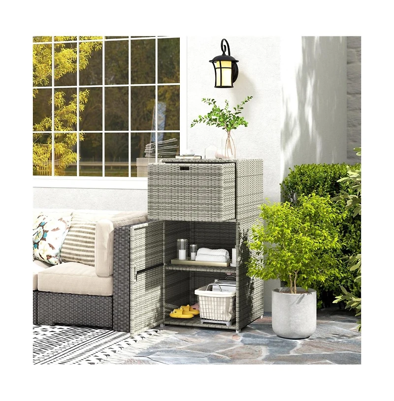 Slickblue Outdoor Towel Rack Cabinet with Storage Shelves and Rolling Wardrobe Locker