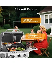 Cowsar Food Grade Stainless Steel 3-Burner Propane Gas Grill, 24000BTU , Foldable Side Table, Barbecue Grill for Outdoor Cooking, Backyard, Patio