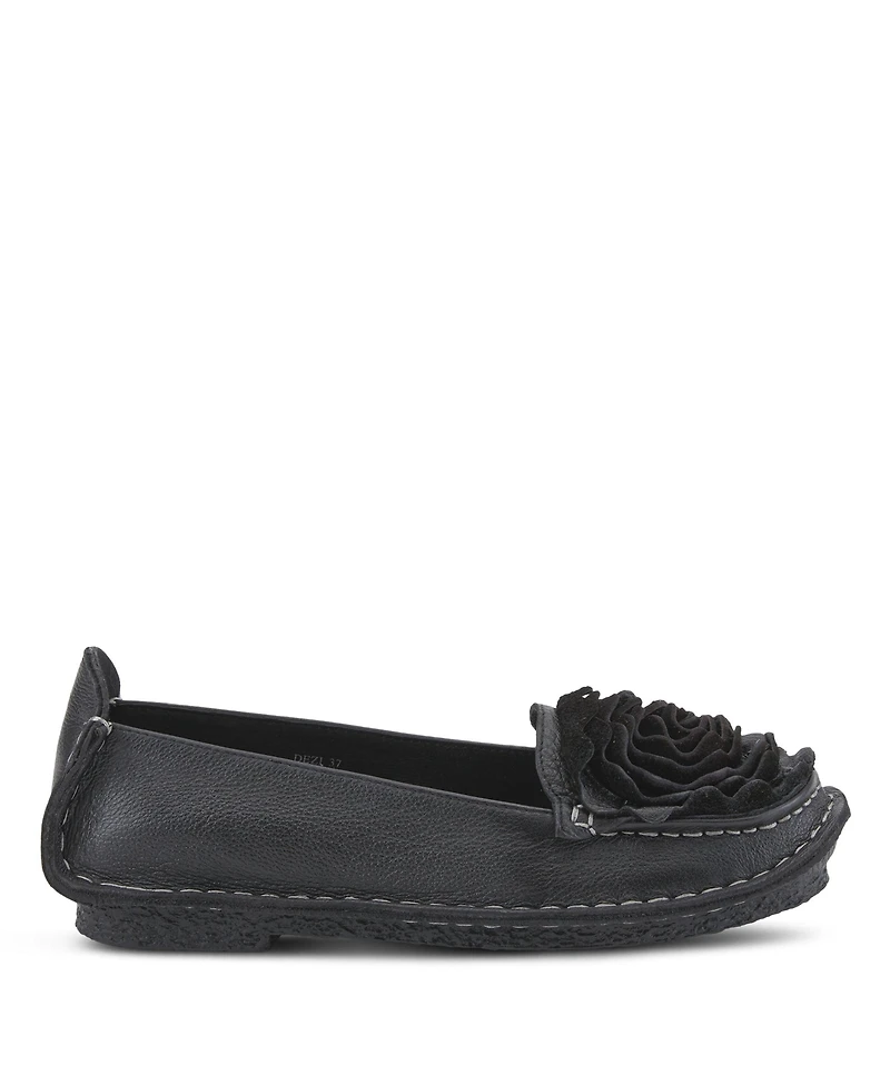 L'Artiste Dezi Hand-Painted Leather, Ombre Finish, Flower Accent, Cushioned Insole, Rubber Outsole – Round Toe Artisan Slip-On Flats