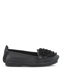 L'Artiste Dezi Hand-Painted Leather, Ombre Finish, Flower Accent, Cushioned Insole, Rubber Outsole – Round Toe Artisan Slip-On Flats