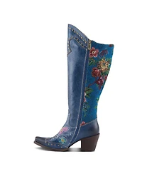 L'Artiste Women's Mallorie Hand-Painted Cowboy Boots with Floral and Butterfly Shaft Design, Snip Toe, Inside Zipper, Velvet Lining – Weste