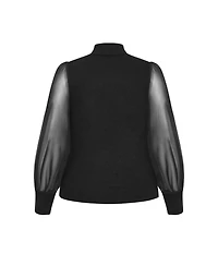 City Chic Plus Sheer Sleeve Sweater