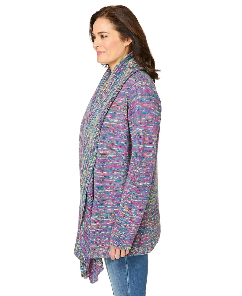 Woman Within Women's Plus Multi Marled Cardigan
