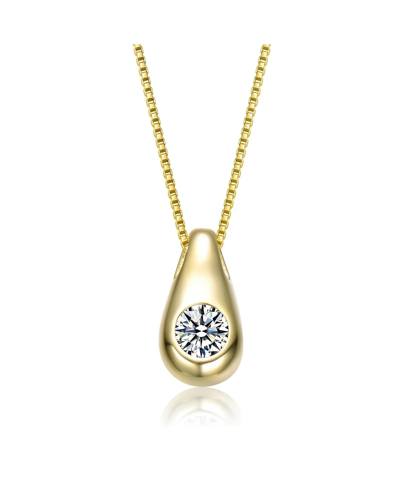 Rachel Glauber 14K Gold Plated with Clear Cubic Zirconia Drop Pendant Necklace