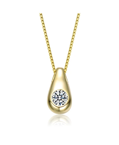 Rachel Glauber 14K Gold Plated with Clear Cubic Zirconia Drop Pendant Necklace