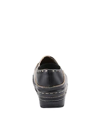 L Artiste Women s Burbank Hand-Painted Leather Clogs with Floral Embossing and Elastic Insets