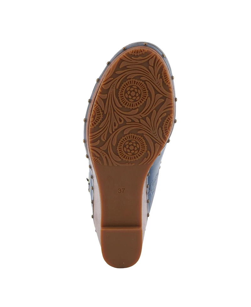 L'Artiste Women's Loveya Handpainted Leather Slingback Wedge Sandals with Adjustable Buckle and Padded Insole