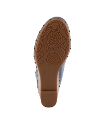 L'Artiste Women's Loveya Handpainted Leather Slingback Wedge Sandals with Adjustable Buckle and Padded Insole