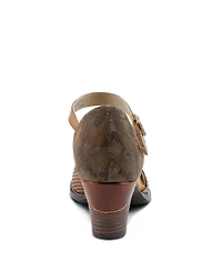 L'Artiste Women's Adodora Floral Tapestry Mary Jane Heels with Hook-and-Loop Strap, Scalloped Edges, Decorative Buckle, Cushioned Insole, and Flexible