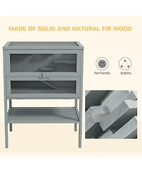 PawHut 3-Tier Wooden Hamster Cage w/ Openable Top, Front Door, Shelf,