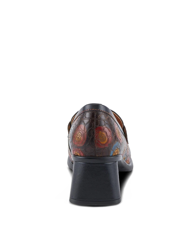 L'Artiste Women's Rivoire Hand-Painted Floral Loafer with Sculpted Heel and Cushioned Insole