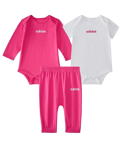 adidas Baby Girls 3-Piece Logo Bodysuits and Pants Set