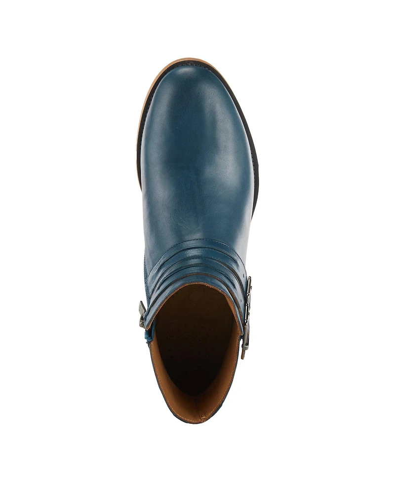 Azura Spring Step Pristina Leather Bootie with Double Decorative Buckles and Inside Zipper