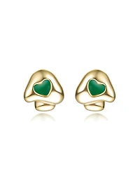 GiGiGirl 14K Gold Plated with Green Enamel or White Mother Of Pearl Heart Mushroom Design Stud Earrings