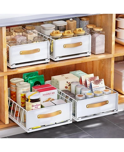 Kitstorack Pull out Cabinet Organizer Fixed with Adhesive Nano Film,Heavy Duty Slide out Pantry Shelves Drawer Storage,Sliding Mesh Cabinet Basket wit
