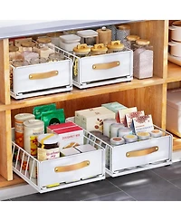 Kitstorack Pull out Cabinet Organizer Fixed with Adhesive Nano Film,Heavy Duty Slide out Pantry Shelves Drawer Storage,Sliding Mesh Cabinet Basket wit
