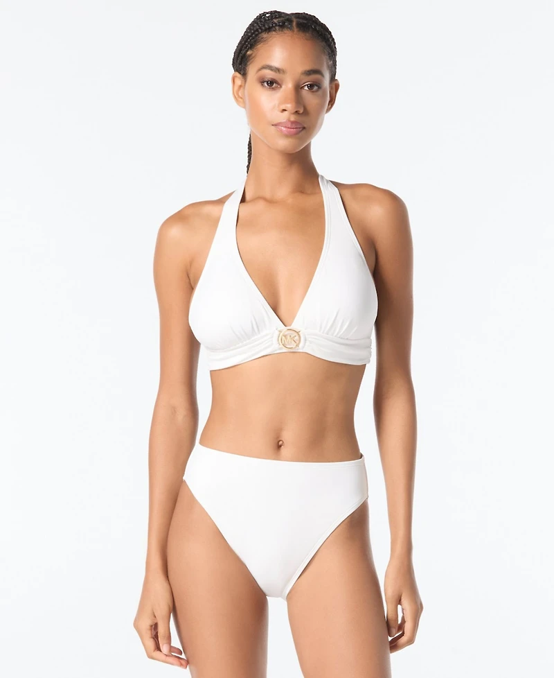 Michael Kors Logo-Ring Halter Bikini Top