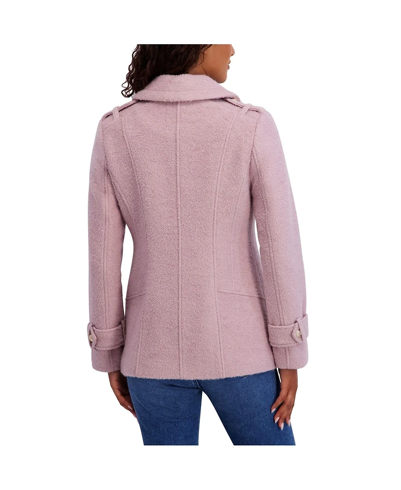 Kensie Women's Boucle Peacoat with Gold Accents