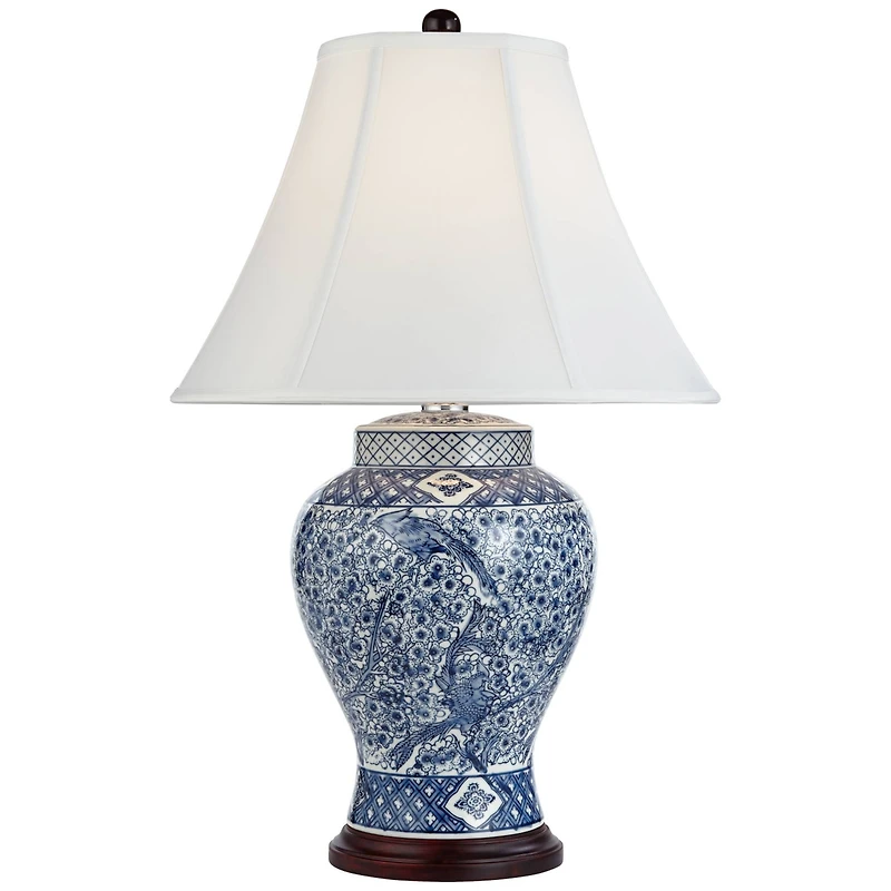 Barnes and Ivy Traditional Jar Table Lamp with Usb Charging Port 27" Tall Blue White Porcelain Bell Shade Living Room Bedroom House