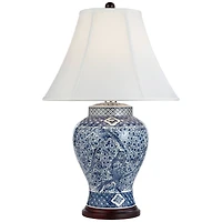 Barnes and Ivy Traditional Jar Table Lamp with Usb Charging Port 27" Tall Blue White Porcelain Bell Shade Living Room Bedroom House