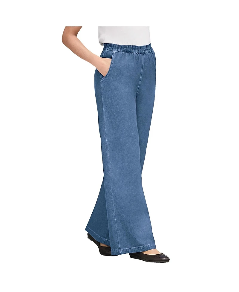 Woman Within Plus Tall Perfect Elastic Waist Wide-Leg Denim Jean