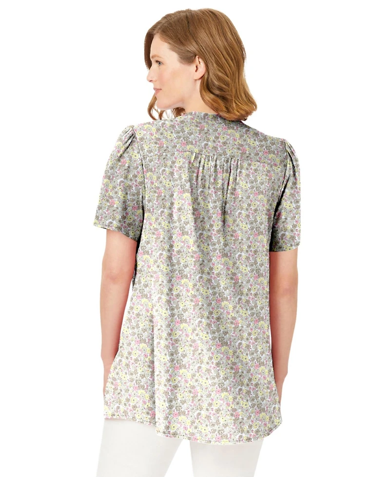 Woman Within Women's Plus Pintucked Half-Button Tunic