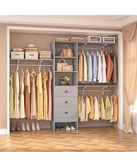 8FT Walk In Closet Organizer with 3 Shelving Towers, Heavy Duty Clothes Rack with 3 Drawers