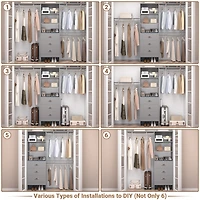 8FT Walk In Closet Organizer with 3 Shelving Towers, Heavy Duty Clothes Rack with 3 Drawers