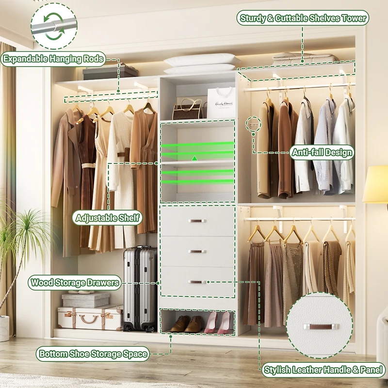 8FT Walk Closet Organizer with 3 Shelving Towers