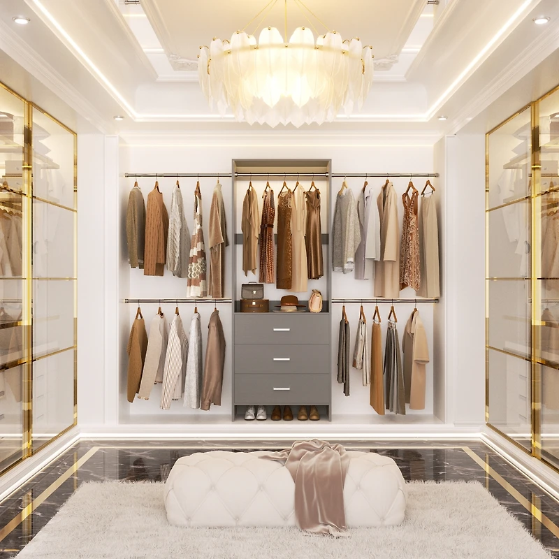 2-8 Ft Adjustable Closet System with 3 Wood Drawers and 4 Retractable Hanging Rods