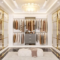 2-8 Ft Adjustable Closet System with 3 Wood Drawers and 4 Retractable Hanging Rods