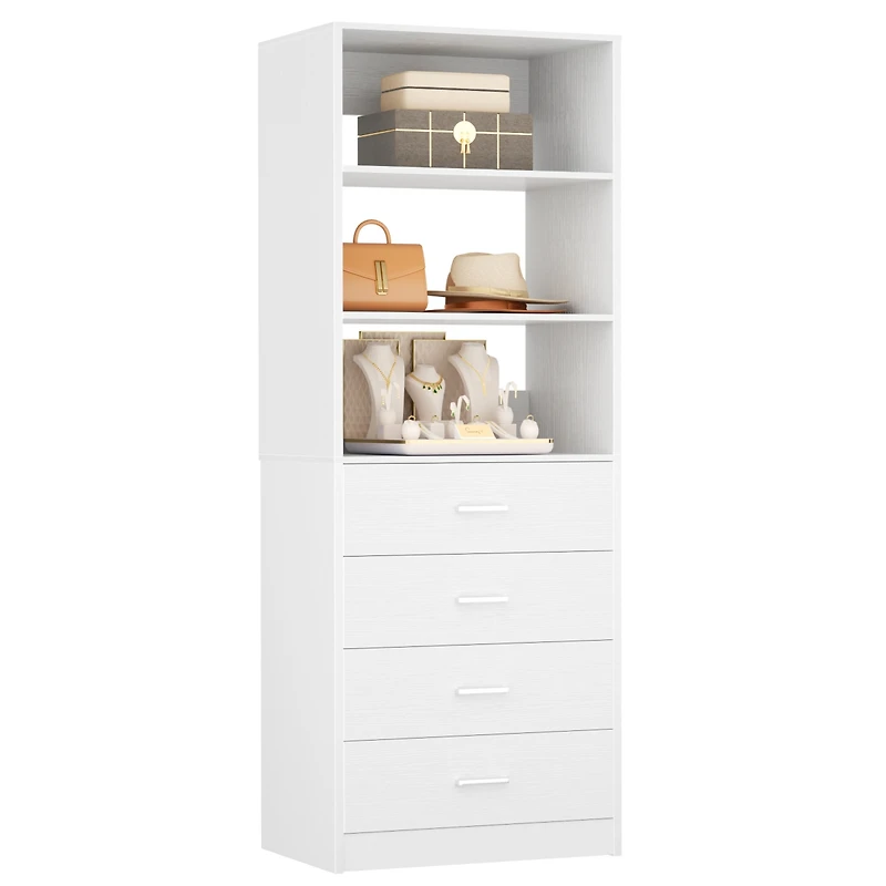 21.3" Closet Drawer System, Walk-in Tower with 4 Wooden Drawers and Shelves