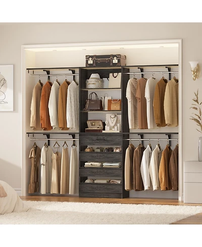 Aheaplus 96 inches Closet Organizer System with 4 Reversible Shelves and Wood Drawers