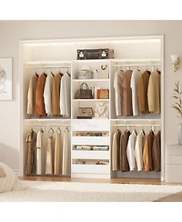 Aheaplus 96 inches Closet Organizer System with 4 Reversible Shelves and 4 Wood Drawers, Wardrobe Clothes Rack with 4 Hanging Rods