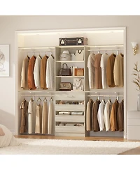 Aheaplus 96 inches Closet Organizer System with 4 Reversible Shelves and Wood Drawers, Wardrobe Clothes Rack Hanging Rods