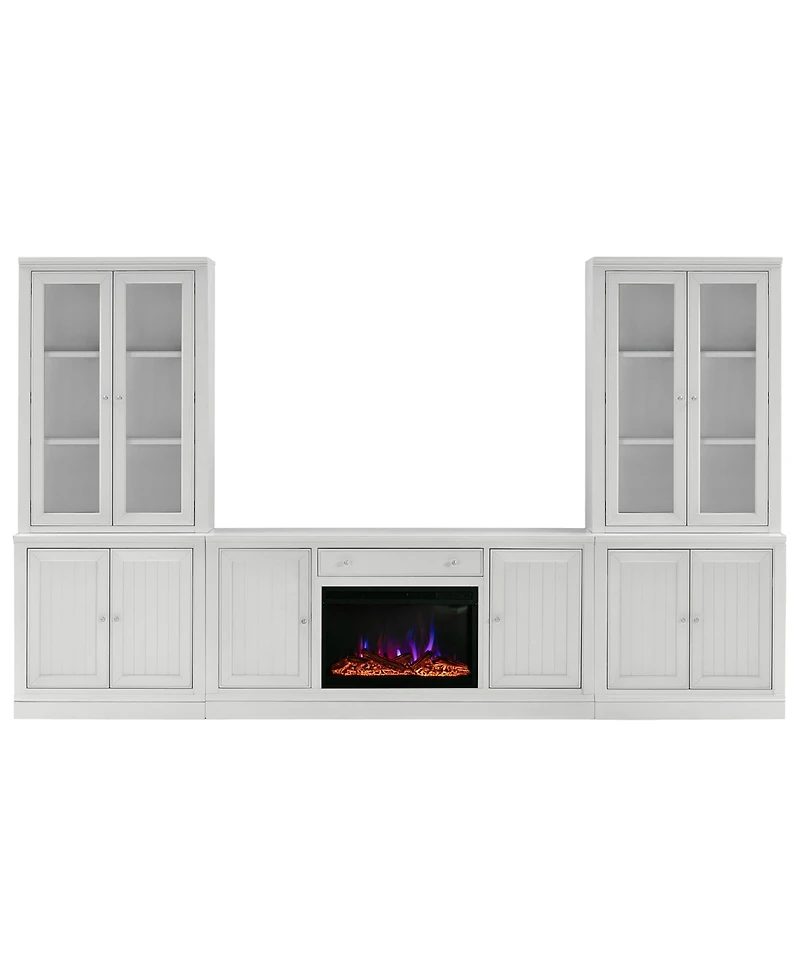 Furniture Amren 65" Wood 2 Door Console with 2 Door Hutches and 2 Door Bases with Fireplace Insert
